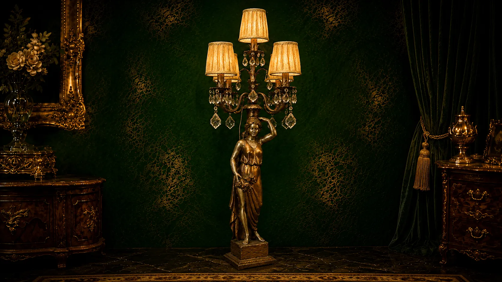 Kristal Taşlı Vintage Abajur