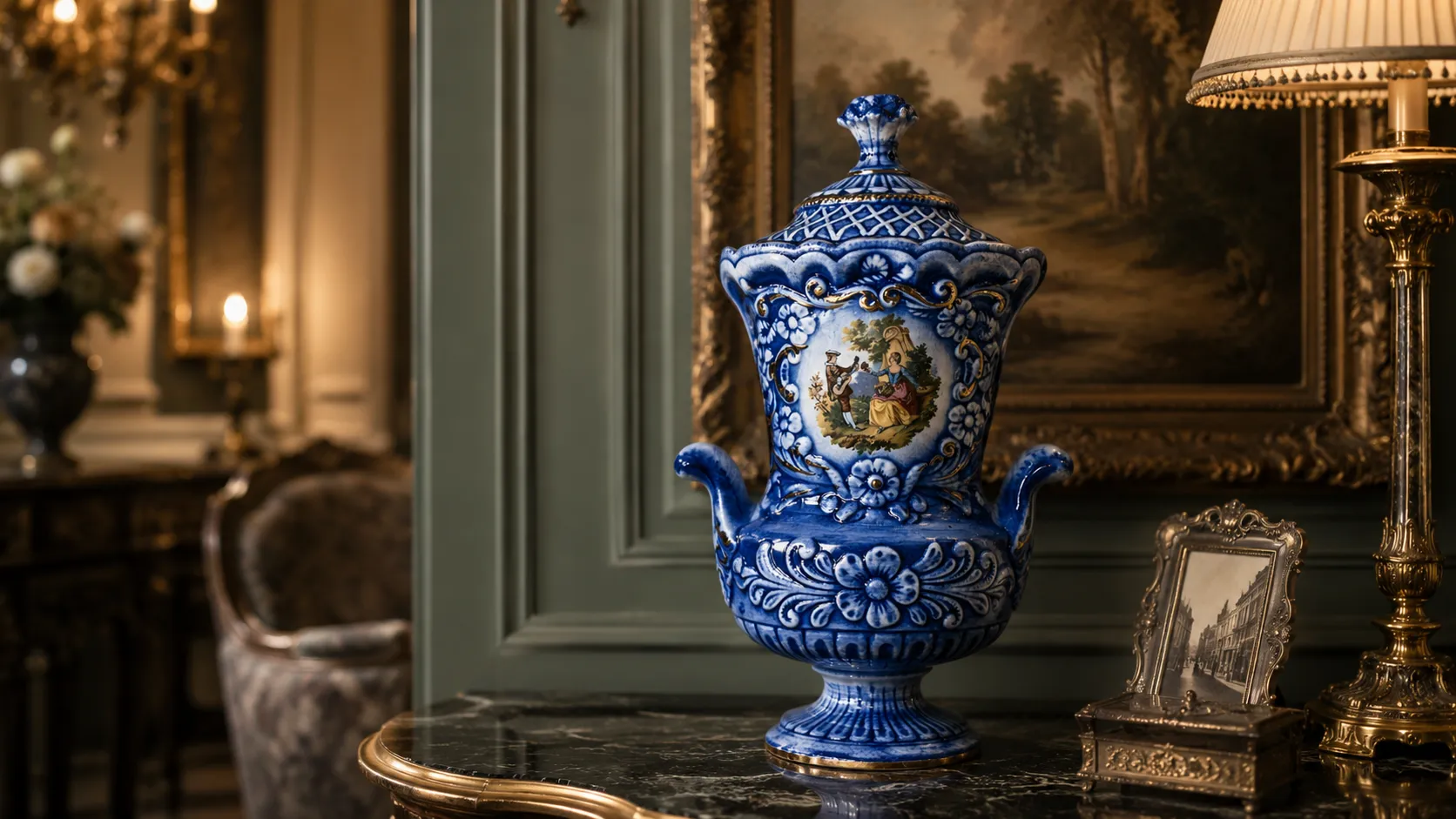 İtalyan Capodimonte Damgalı Kapaklı Vazo küçük görsel 2